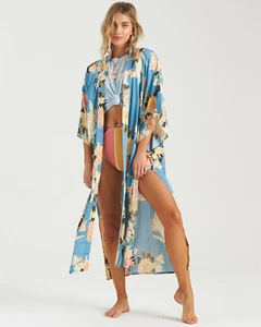 Billabong Women's Eastern Riser Tropical Floral Kimono Beach Swim Cover Up Robe - Picture 1 of 5