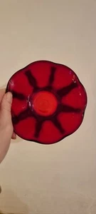 Vintage Ruby Red Glass ROUND BOWL 6" France MCM Scalloped Optical - Picture 1 of 6