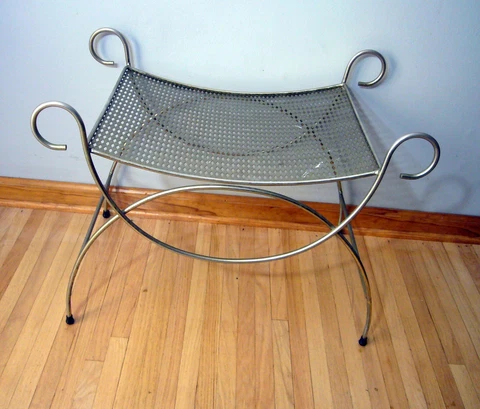 Vintage Art Deco Hollywood Regency MCM Scroll Gold Vanity Bench Chair Stool Cover