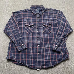 VINTAGE DeeCee Rangers Shirt XL Extra Large Blue Plaid Western Snap Flannel Mens - Picture 1 of 7