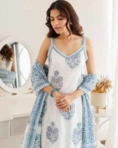 Pantalón kurta de algodón especial de verano con estilo indio con conjunto de túnica dupatta - Imagen 1 de 6