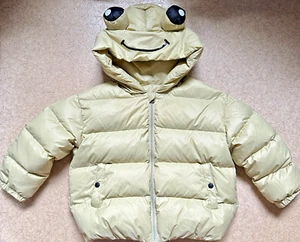 NEU SCHÖNE Baby-Daunenjacke Japan Gr.100-52 Warm-Leicht BeigeGelb Kapuze-Frosch - Bild 1 von 12