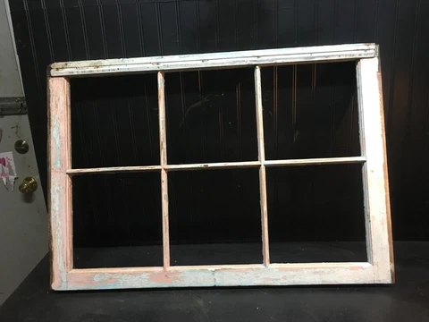 Vintage Antique Wood Window Sash Frame No Glass, PINK SHABBY PAINT 34"x23.5" Cover