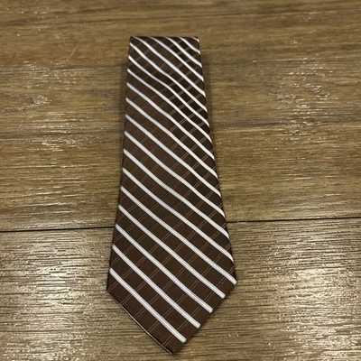 Tommy Hilfiger 男式领带 3 1⁄2 英寸 100% 真丝 2 色棕色灰色条纹和蓝色 — 第 1/4 张图片