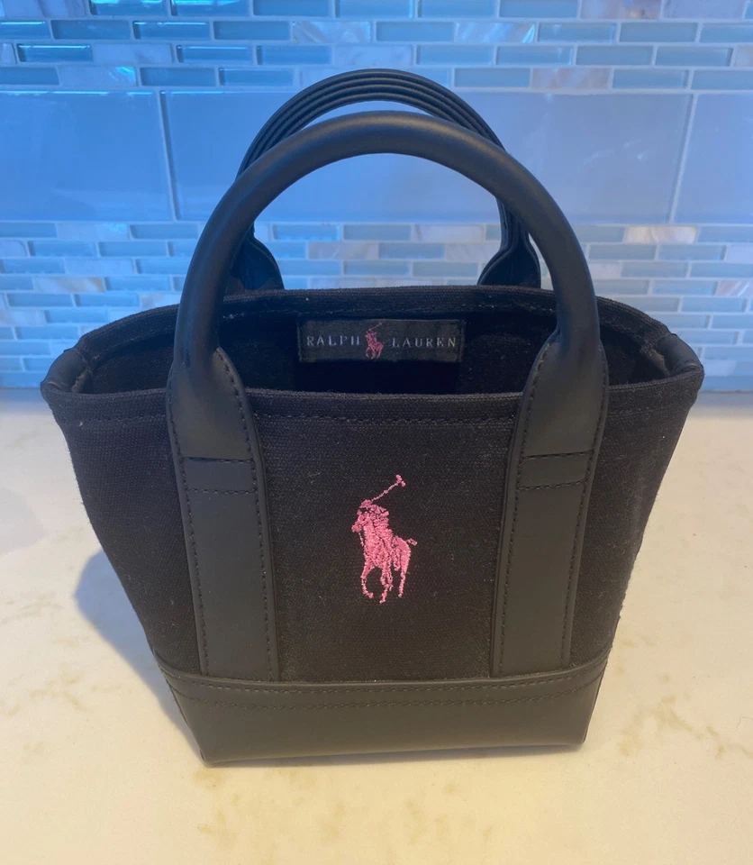 Bolso de Mano Polo Ralph Lauren Mini Lona Negro 'c Asas Cartera Rosa Logo TAN LINDO Foto 1 de 4