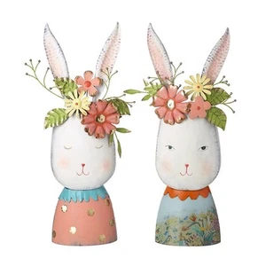 Heaven Sends Set of Two Metal Rabbit Head Planters Unique Garden Accessories - Picture 1 of 1