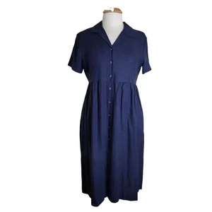 Vtg 1990s Spencer Tyler Shirtdress Size M Black Linen Short Sleeve - Picture 1 of 5