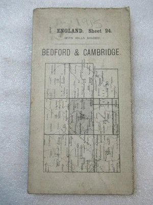 Hoja de mapa de tela de inspección de artillería vintage de Bedford & Cambridge 1915 24 Foto 1 de 4