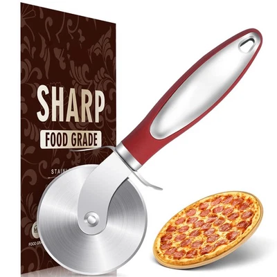 Cortador de masa para pizza, acero inoxidable afilado, mango ergonómico, rojo Foto 1 de 4
