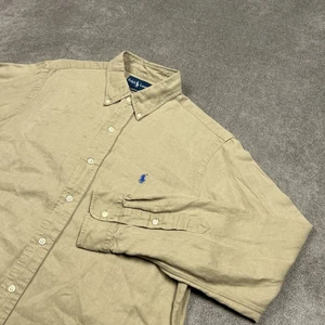 Ralph Lauren Hemd Herren Large Custom Fit Braun Leinen Seide Button Down Pony - Bild 1 von 9