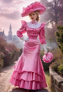 Vintage Victorian Prom Evening Gown Long Sleeves Ruffle Tiered Long Special - Picture 1 of 10