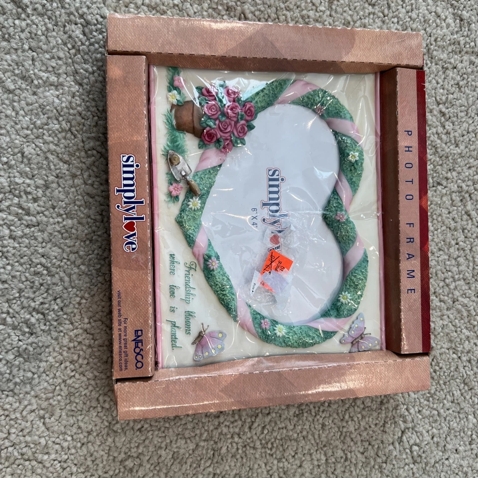 Marco de fotos Simply Love 6”x4” de Enesco - Diseño de flores de amistad - Nuevo en caja Foto 1 de 4