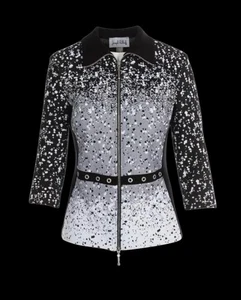 Joseph Ribkoff Black & White Stretch eyelet Accent 3/4 sleeve Jacket Sz 6 - Picture 1 of 9