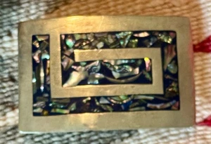 Hebilla de cinturón de abulón vintage de plata .500 de México, 2"x3", apertura 1,75" - Imagen 1 de 10