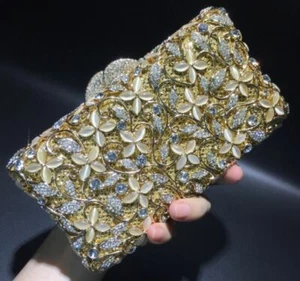 Bolso sin asas de noche para mujer ópalo trébol de cuatro hojas estrás cristal boda fiesta - Imagen 1 de 9