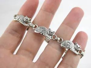 GS Glenn Sandoval Sterling Silver Laying Cat Link Bracelet 19.6g 7.25 Inches - Picture 1 of 11