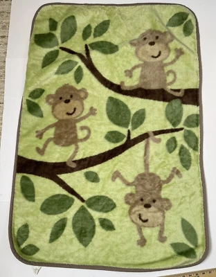 Manta bebé Carters de colección monos verde marrón árboles polar suave Foto 1 de 4