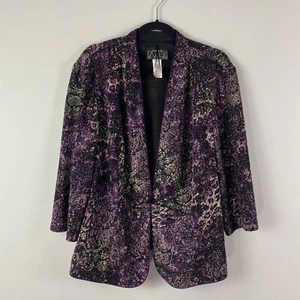 Alex Evenings Jacket Size 2X Sparkly Purple Multi Animal Print 3/4 Sleeves - Picture 1 of 9