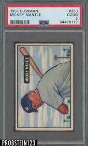 1951 Bowman #253 Mickey Mantle New York Yankees RC Rookie HOF PSA 2 GOOD 