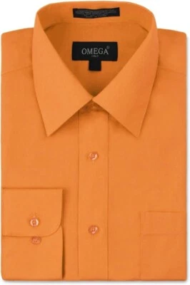 Camisa de vestir Omega Italia para hombre manga larga naranja liso ajuste regular 15/15,5 34/35 Foto 1 de 4