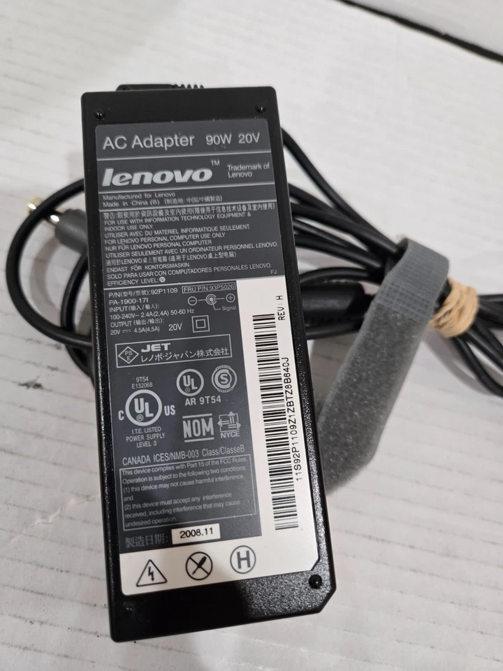 ORIGINAL OEM... ADAPTADOR AC LENOVO... 90W 20V 4.5A... PA-1900-171...USADO Foto 1 de 1