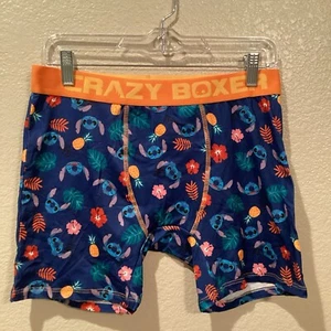 Crazy Boxer Disney STITCH Pineapples Tropical Leaves Flowers Blue Men's Boxer L - Picture 1 of 6