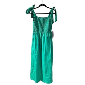 Never Fully Dressed Dress Womens 8 Green Tie Shoulder Shirred Smocked Midi ASOS - Picture 1 of 14