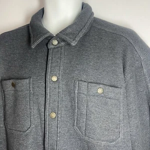 LL Bean Shirt Jacket Mens XL Reg Grey Snap Up Sherpa Lined Waffle Knit Shacket - Picture 1 of 12