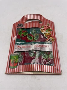 Posavasos de Navidad Manga Sin Cordones Bebida Koozie Acebo Set 6 Vintage Años 60 Japón - Imagen 1 de 10