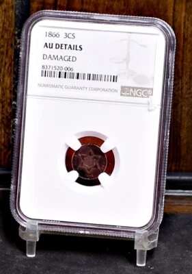1866 Three Cent Silver 3CS - NGC AU Details, Damaged (#58384-L) - Image 1 of 4