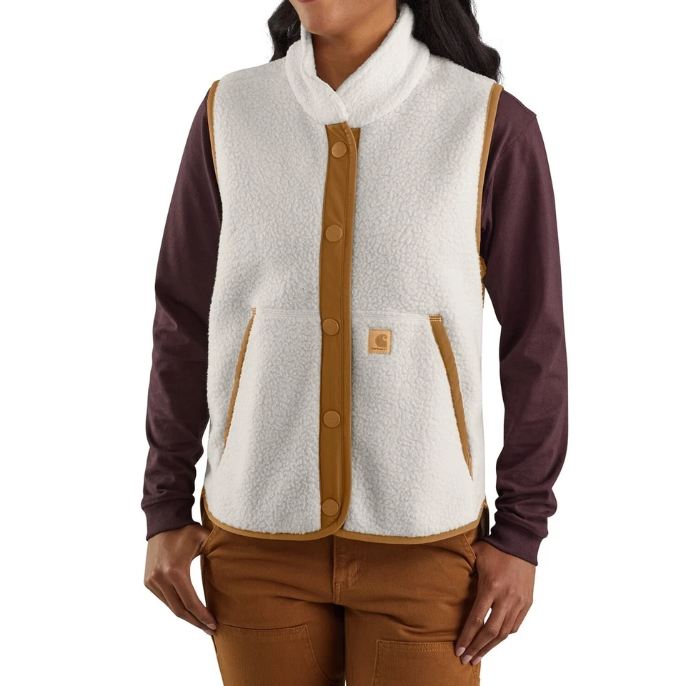CARHARTT Relaxed Fit Cream SHERPA FLEECE Full Snap VEST Womens 2XL XXL / 20