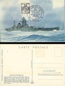 W2-FR734 : CM Ligue Maritime & Coloniale / Cuirassé Strasbourg - Libération 1945 - Picture 1 of 1