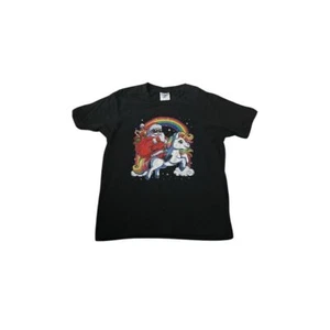 Christmas Santa Riding Unicorn T-Shirt Unisex Holiday Graphic Tee Black - Picture 1 of 3