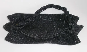 Cartera sin asas metálica negra con cuentas para dama verdadera vintage cierre de cremallera - Imagen 1 de 10
