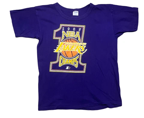 Vintage Starter Los Angeles Lakers 1987 NBA Champs Mens L Single Stich T-Shirt Cover
