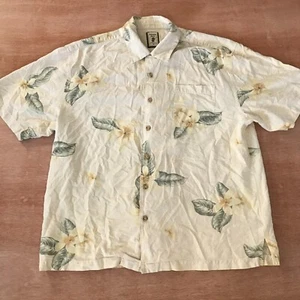 Jamaica Jaxx 100% Silk Hawaiian Shirt Men XL Green Floral Button Up Pocket - Picture 1 of 13