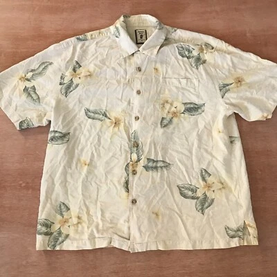 Camisa Hawaiana Jamaica Jaxx 100% Seda Hombres XL Verde Floral Bolsillo Abotonado Foto 1 de 4