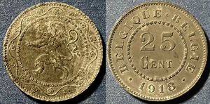 Belgium 1918 25 Centimes German Occupation KM-82 Zinc XF #1 - Picture 1 of 1