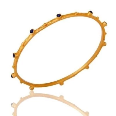 18K Gold Plated Silver Sapphire Blue Handmade Cz Bangle Bracelet Jewelry - Image 1 of 3
