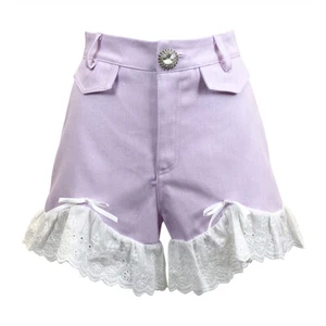 Lady Sexy Hot Pants Shorts Mini Ruffle Lace Trim Crystal Botton Cute Bow Summer - Picture 1 of 16