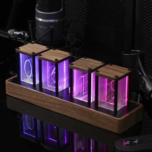 Nixie Tube Clock Walnut Digital Desk Clock, Support Wi-Fi Time Calibration, Alar - Picture 1 of 10