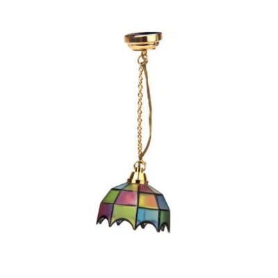 Dollhouse Lights 1:12 Miniature Tiffany Lamp Ceiling Light Battery Operated LED - Image 1 of 4