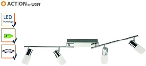 ACTION WOFI - BARRA LED BAS DA SOFFITTO 4 LUCI LED 5W 400LUM NICKEL SATINATO - Foto 1 di 1