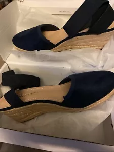 Dream Pairs Sandals Women’s 8, 39 Amanda Espadrille Navy Blue Suede Wedge - Picture 1 of 7