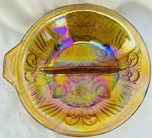 Orange Carnival Glass Divided Candy Nut Dish - Picture 1 of 7