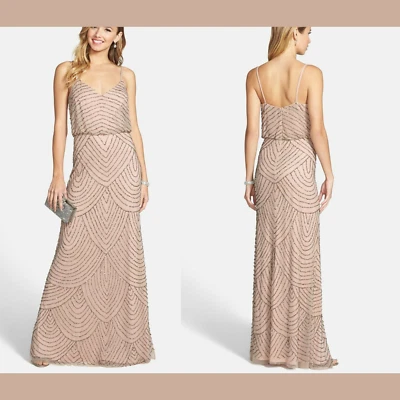 NWT Adrianna Papell Embellished Blouson Gown Taupe Pink [SZ: 12 14 16P ] E3 E707 - Image 1 of 4