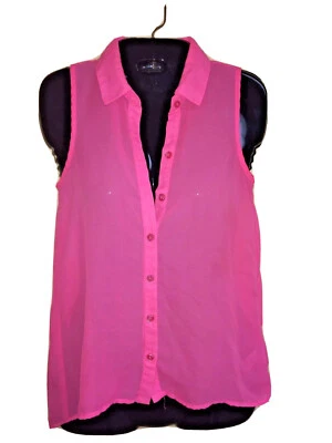 Camisa para mujer AEROPOSTALE rosa brillante transparente sin mangas con botones talla S Foto 1 de 4