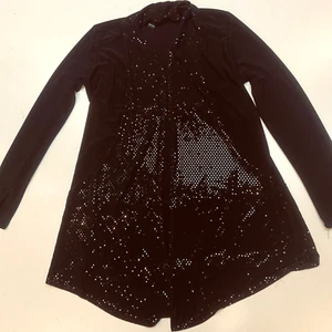 Clara Sun Woo Women’s XS Draped Flare Open Cardigan Jacket Black Stretch Sequins - Picture 1 of 6