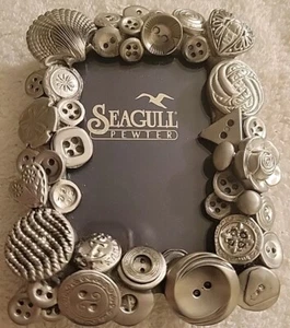 Vintage 94 Peweter BUTTON Picture Frame Seagull PF1191 Pewter Etain Zinn Canada  - Picture 1 of 5