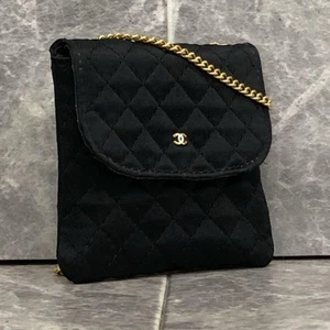 CHANEL Matelasse Coco Mark Chain Shoulder Bag Accessory Pouch Nylon Black - Picture 1 of 12